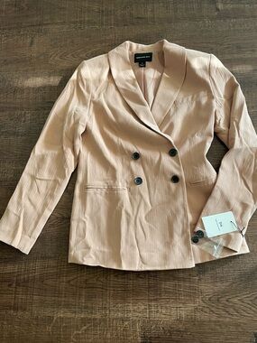 Something Navy Double-Breasted Blazer - Light Blush